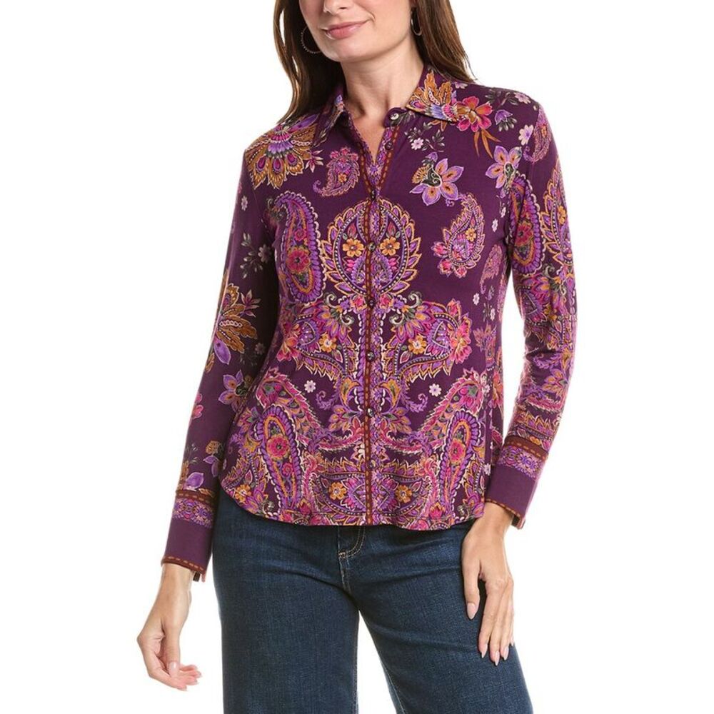 Johnny Was Womens  Petite The Janie Favorite Button Front Shirt, Purple